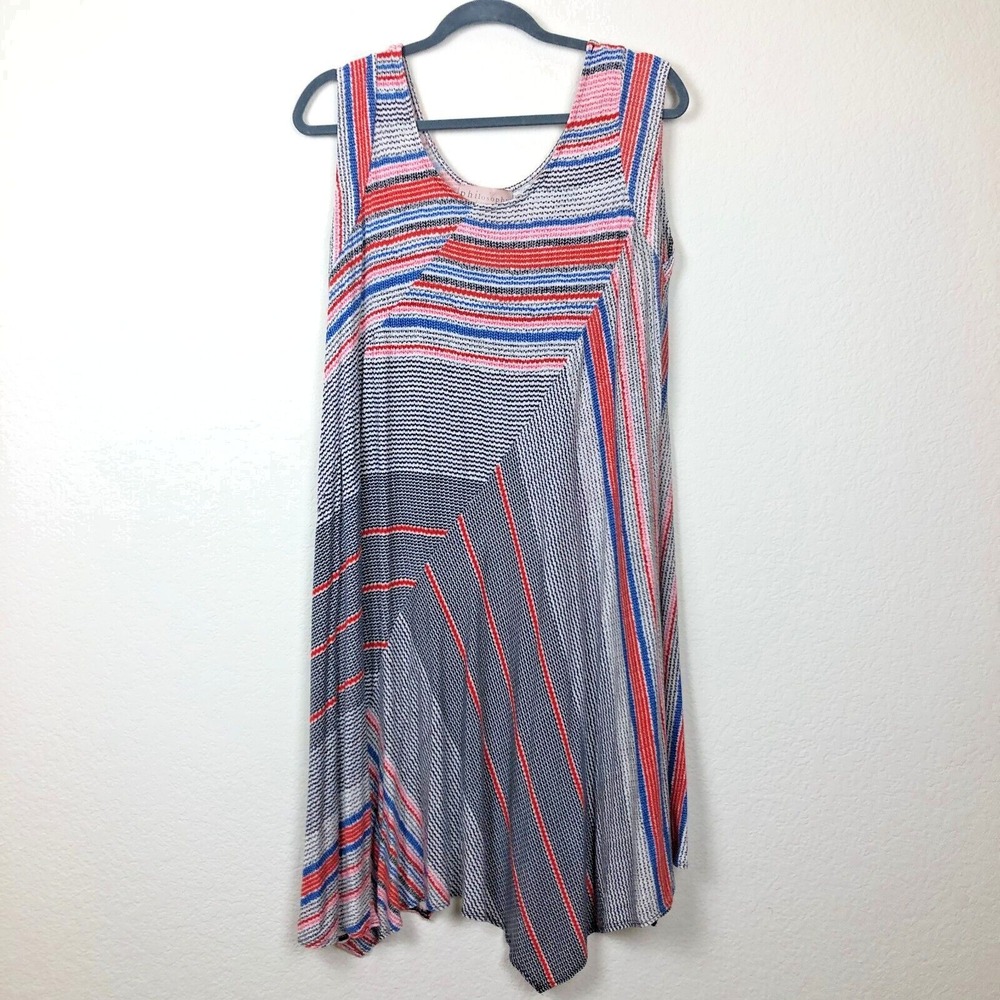 Philosophy Asymmetrical Midi Length Dress Sleeveless Colorful Stripes Size Large